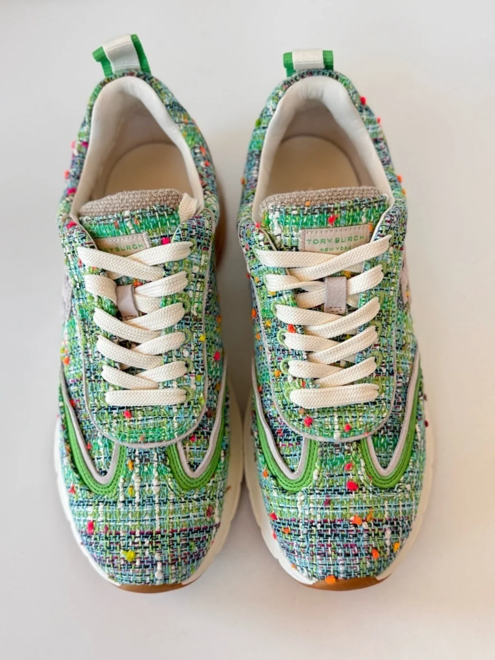Tory Burch Women's Good Luck Trainer Sneakers Tweed Blue Green Size 8 - Picture 5 of 12
